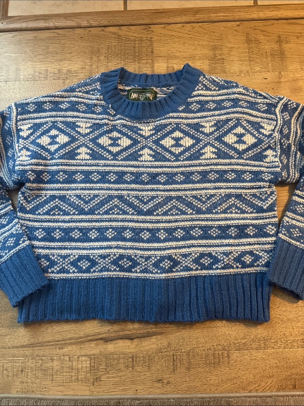 Blue Fair Isle Crewneck Sweater - American Eagle